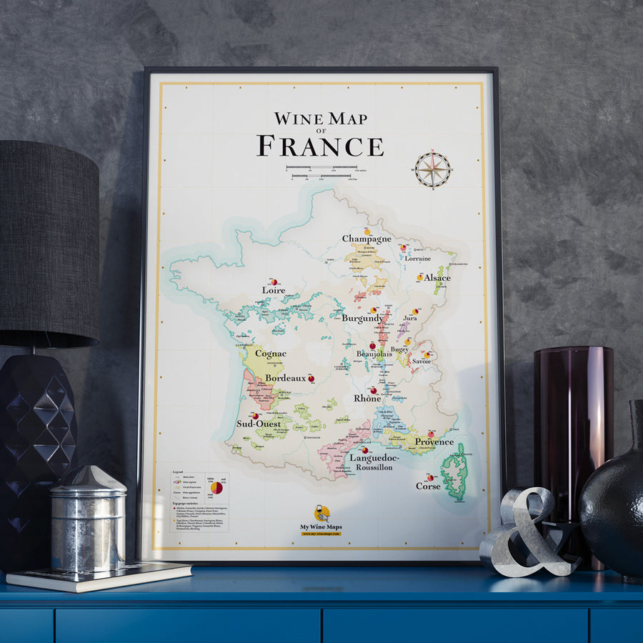 Plastified Poster - The Wines of France - 98 x 119 cm  IGN (French) –  MapsCompany - Travel and hiking maps